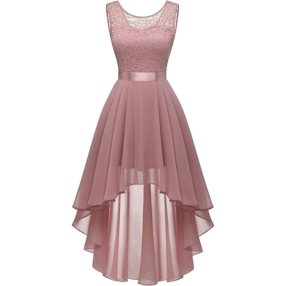 BeryLove Women Blush Chiffon Scoop Neck Sleeveless Lace Cocktail Formal Dresses